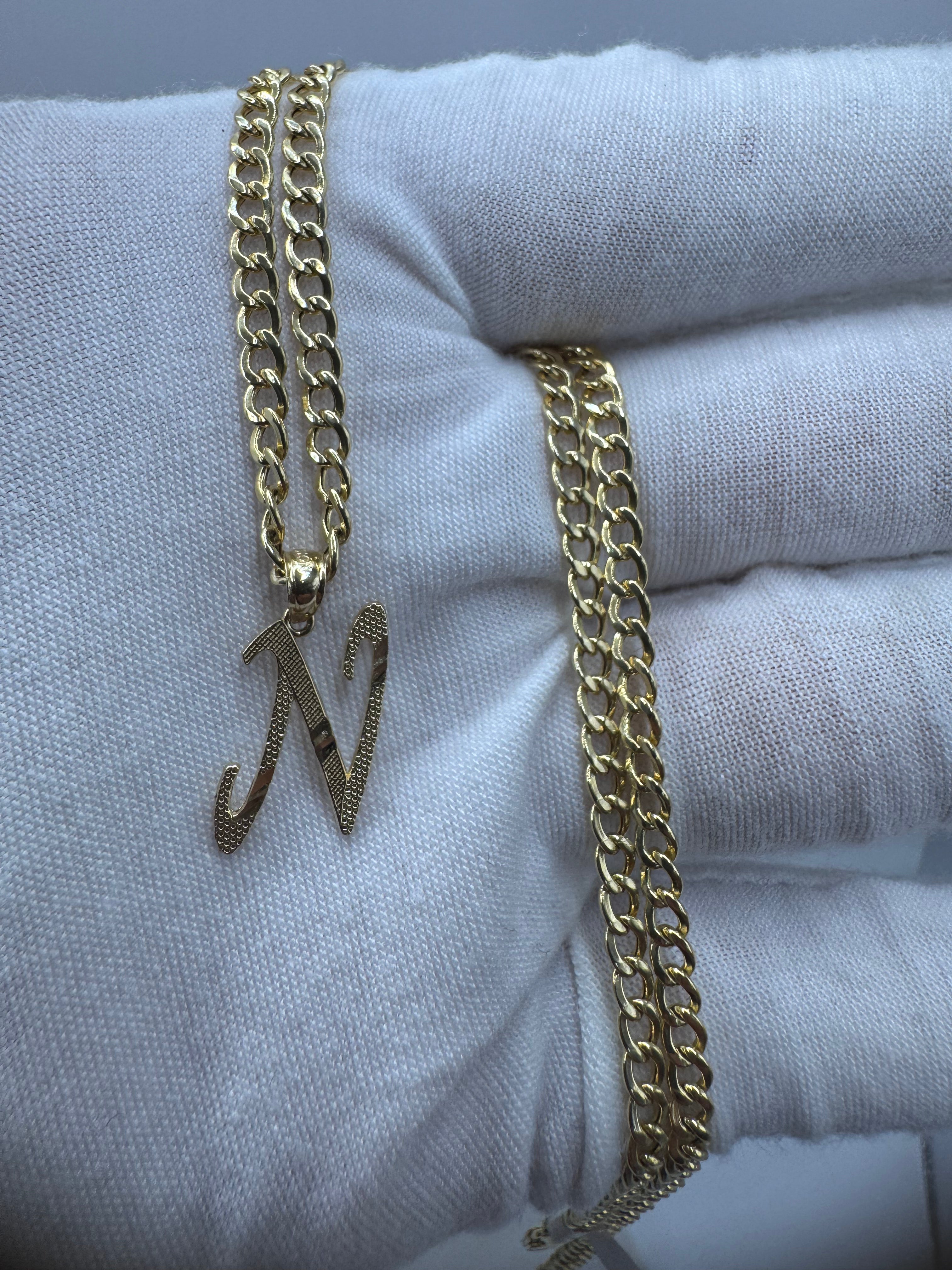 14K Yellow Gold Initial N Pendant – Personalized Letter Gold Necklace Charm