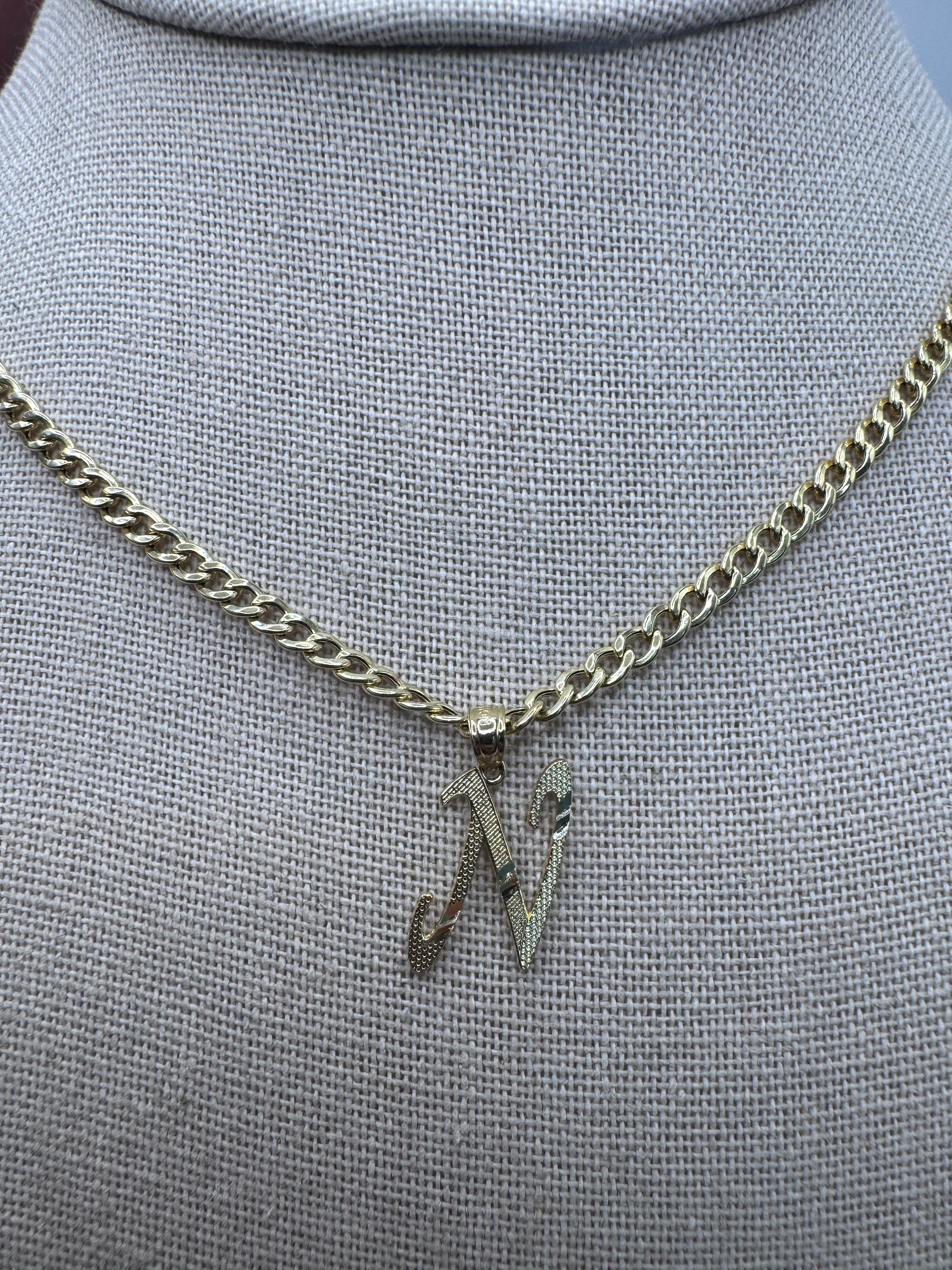 14K Yellow Gold Initial N Pendant – Personalized Letter Gold Necklace Charm