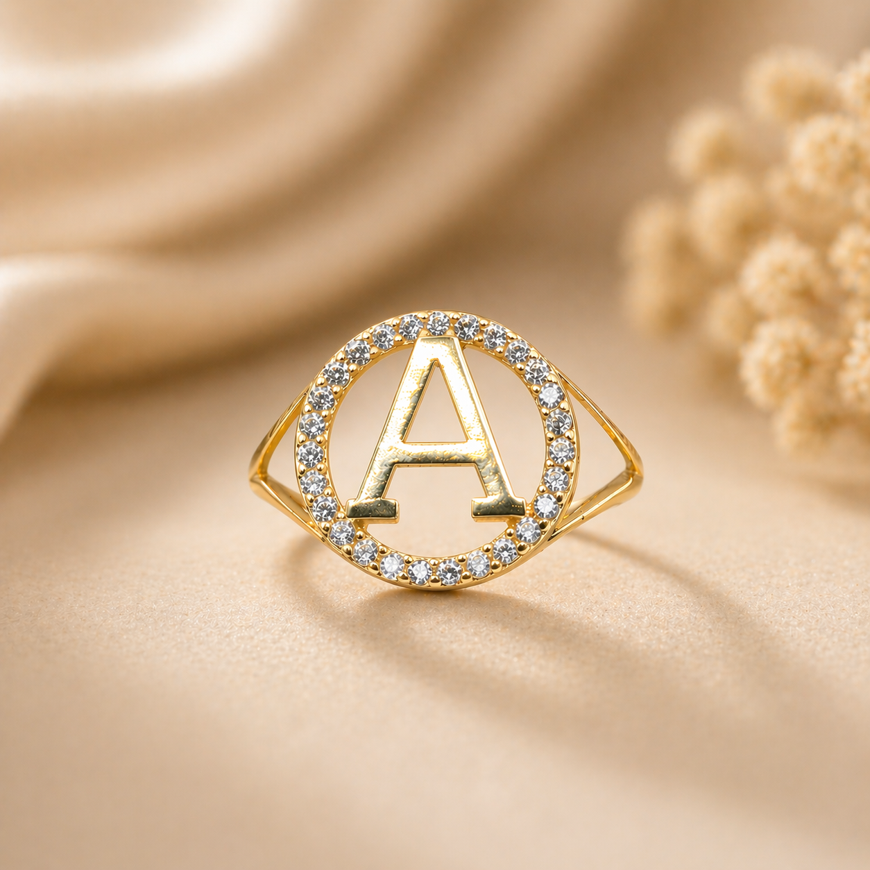 10K Yellow Gold Initial Ring Letter A Size 7 Personalized Jewelry Women