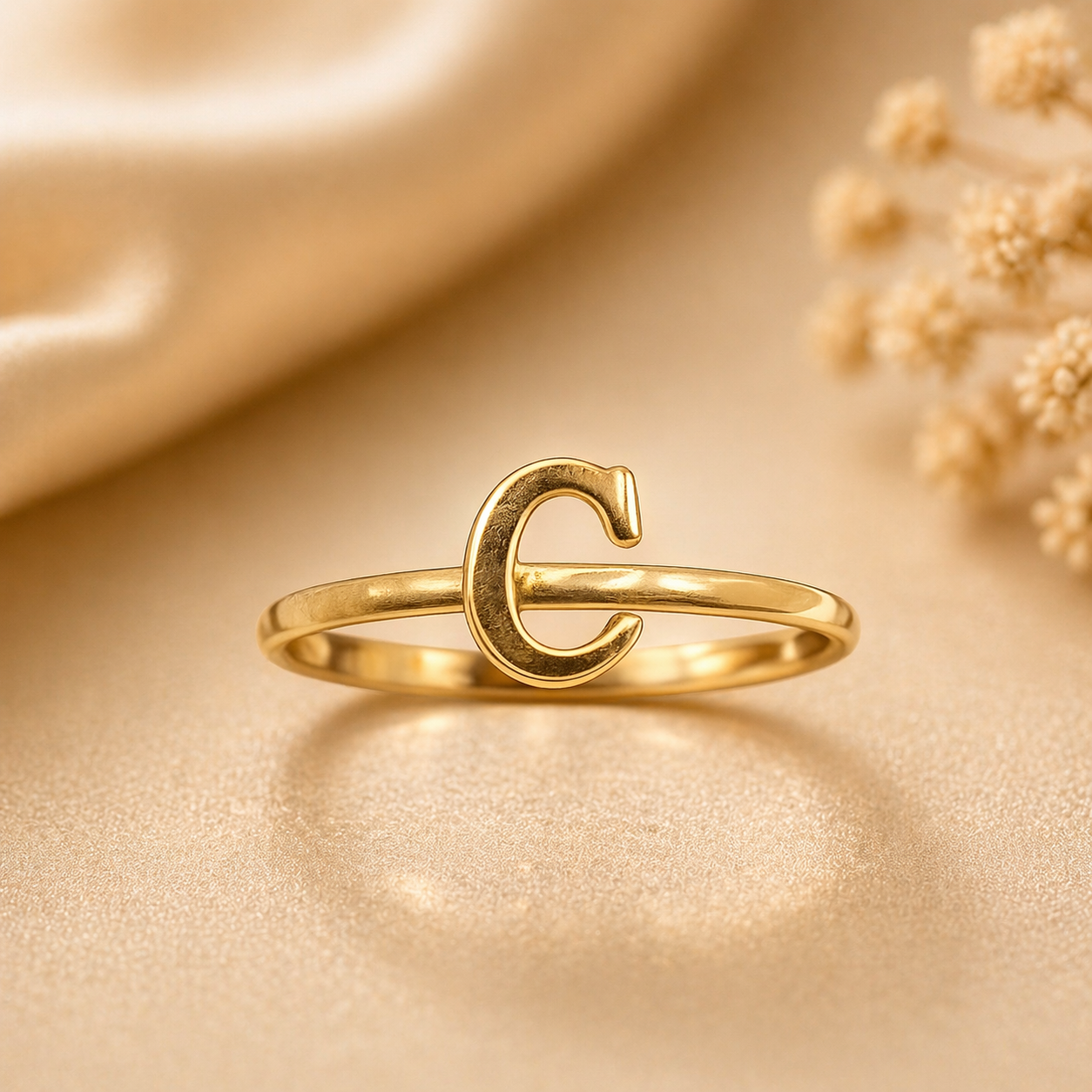 10K Yellow Gold Initial Ring Letter C Size 7 Personalized Jewelry Women
