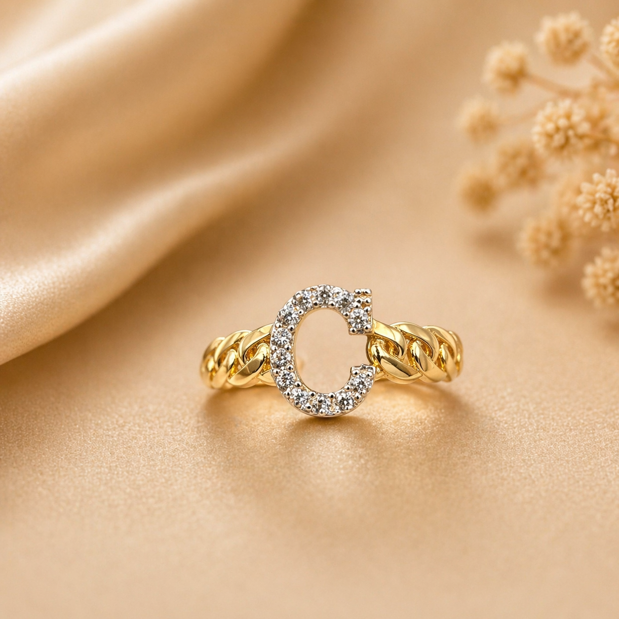 10K Yellow Gold Initial C Ring Size 7 – Personalized Letter Ring