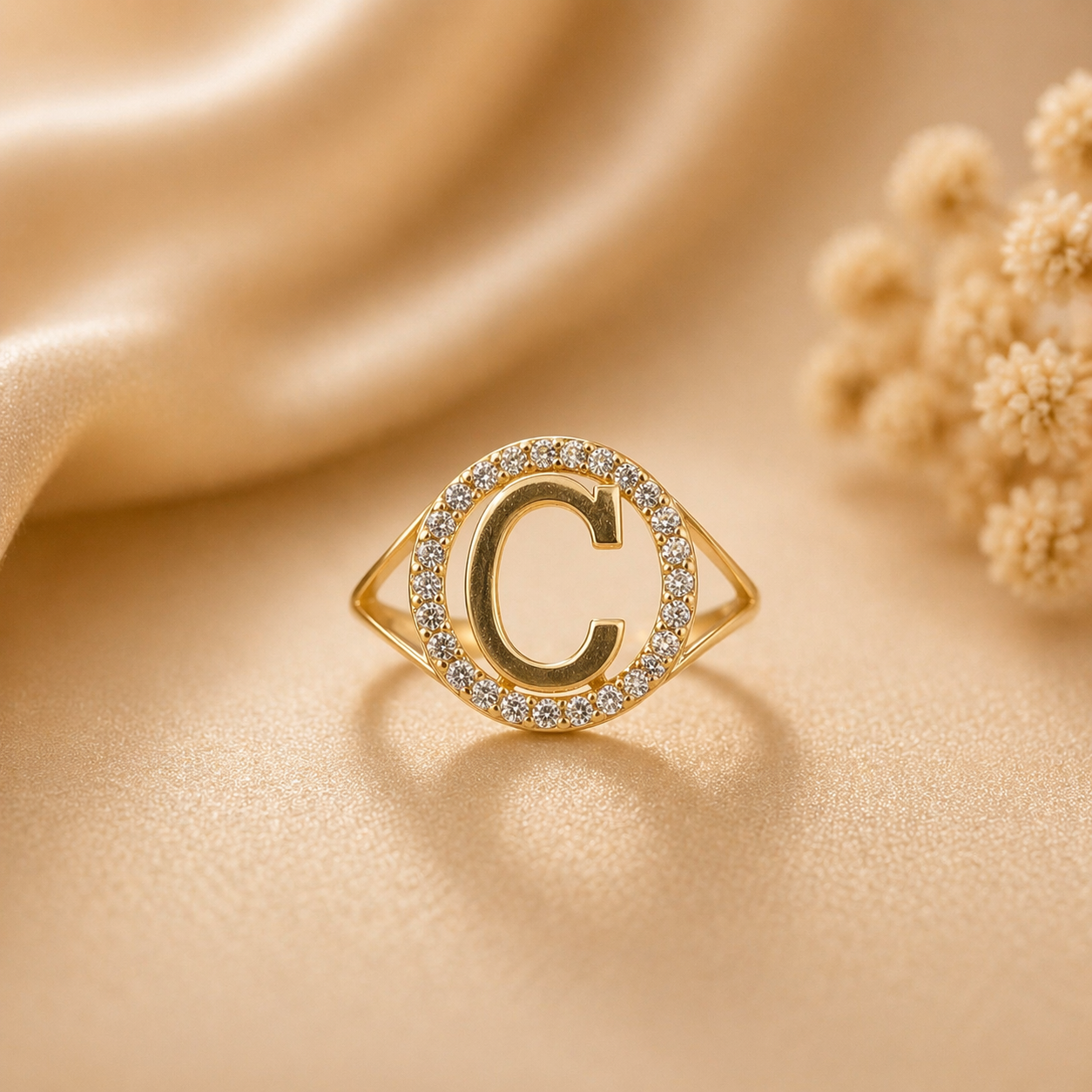10K Yellow Gold Initial C Ring Size 7 – Personalized Letter Ring