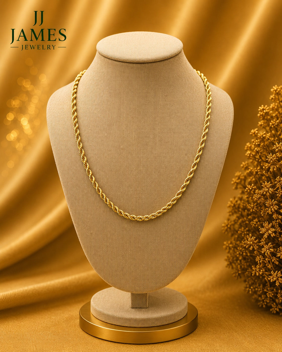 10K Yellow Gold Rope Chain 22" – 4.7mm Classic Twisted Necklace