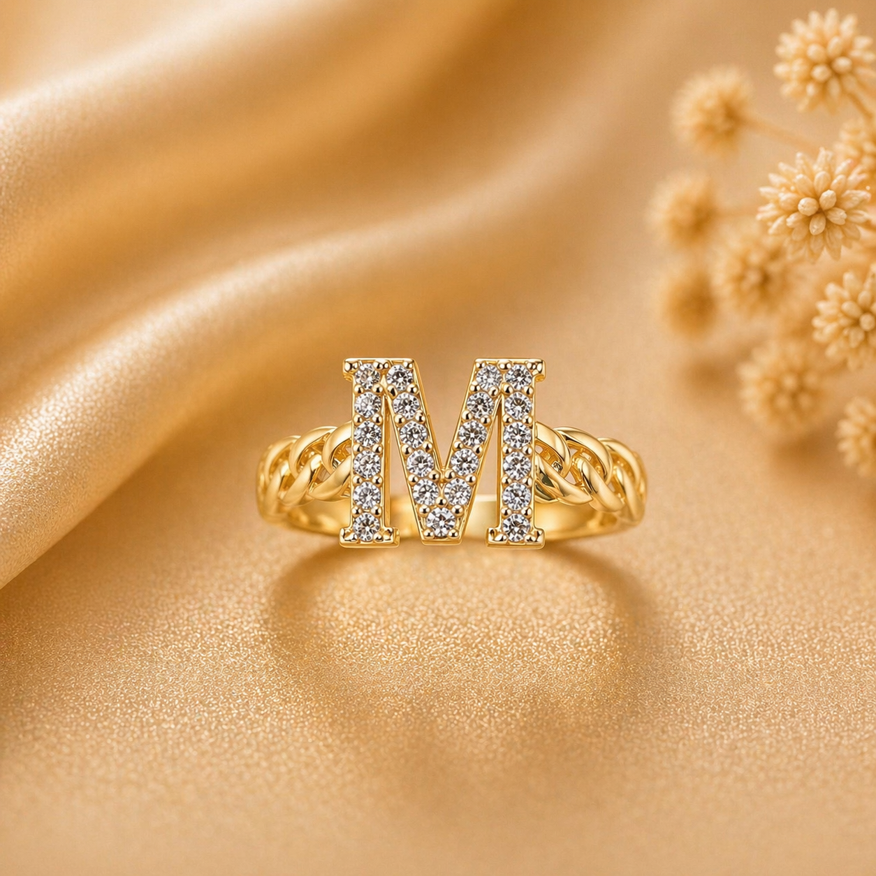 10K Yellow Gold Initial M Ring Size 7 – Personalized Letter Ring