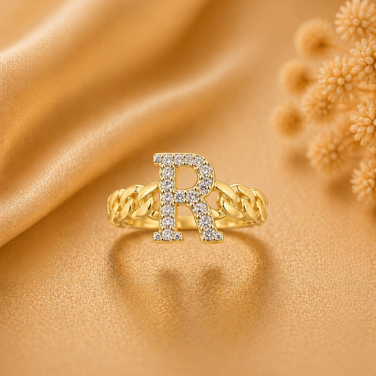 10K Yellow Gold Initial R Ring Size 7 – Personalized Letter Ring