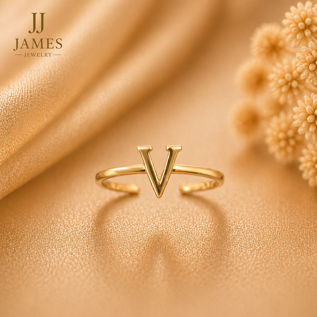10K Yellow Gold Initial Ring Letter V Size 7 Personalized Jewelry Women